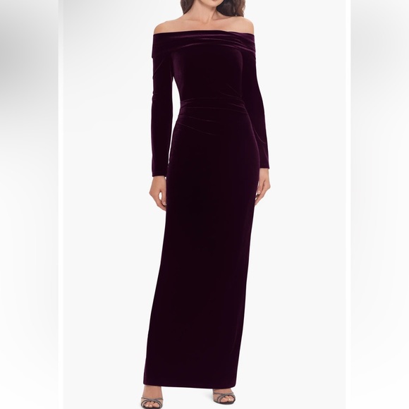 Xscape Off the Shoulder Long Sleeve velvet Dress/ evening gown - Picture 1 of 8